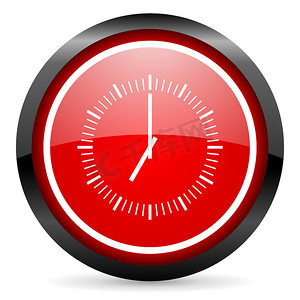 白色背景上的时钟圆形红色光泽图标