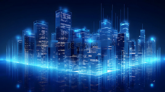 蓝色科技城市建筑背景