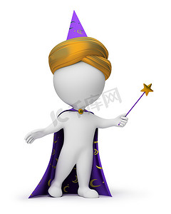 紫色魔法帽摄影照片_3d 小人-魔术师