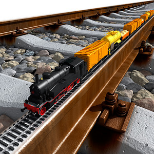 火车在大轨道上行驶的微型模型