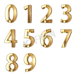 字母数字摄影照片_在白色的 3D 金色数字