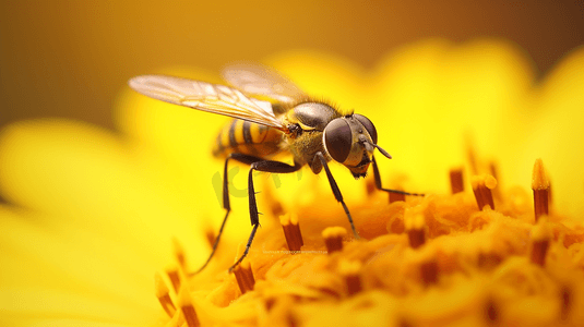 一只苍蝇坐在一朵黄色的花朵上