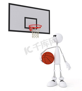 卡通篮球男孩摄影照片_3d 小人篮球运动员。
