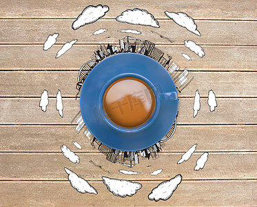 蓝色咖啡杯的合成图像