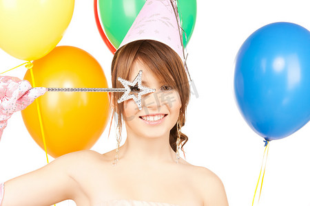 学生活动节摄影照片_拿着彩色气球的快乐女孩
