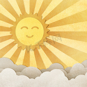 Grunge 纸张纹理快乐的太阳和云