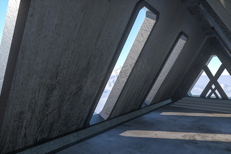 梦幻灰色摄影照片_梦幻般的混凝土隧道建筑，三角隧道。 