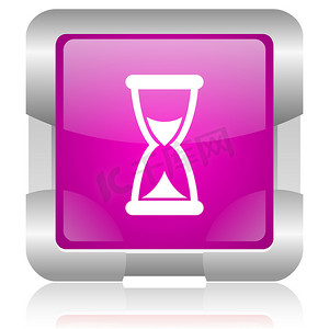 日历倒计时图标摄影照片_时间粉红色方形 web 光泽图标