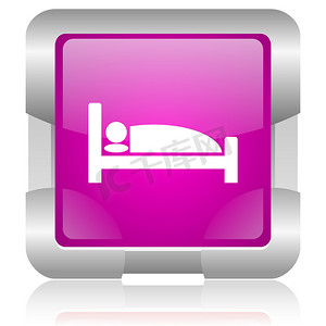 酒店粉红色方形 web 光泽图标