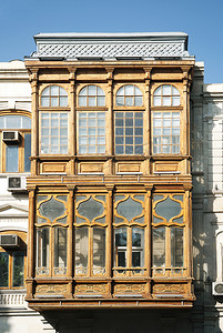 传统阳台窗口建筑学细节巴库阿塞拜疆