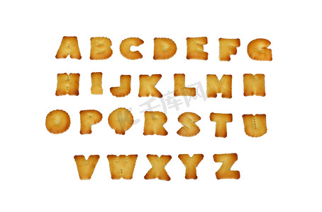 英文字母 A-Z 由面包制成，隔离在白色