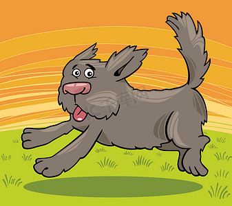 动物漫画摄影照片_奔跑的毛茸茸的狗卡通插图