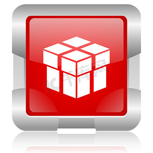 盒子正方形摄影照片_框红色正方形 web 光泽图标