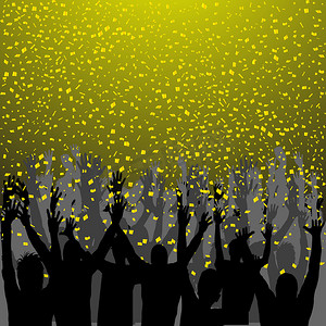 夜总会派对，手举在空中，金色五彩纸屑