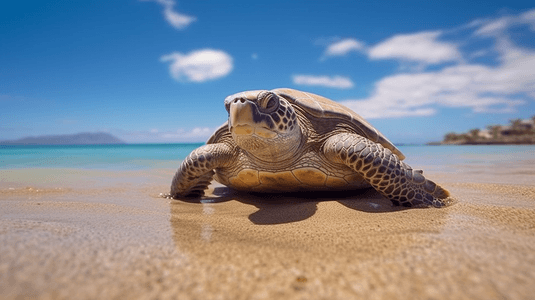 白天海滩上的棕色海龟
