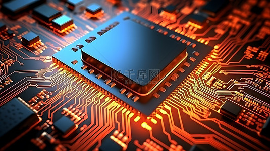 电脑黄色背景图片_科技电子电路芯片