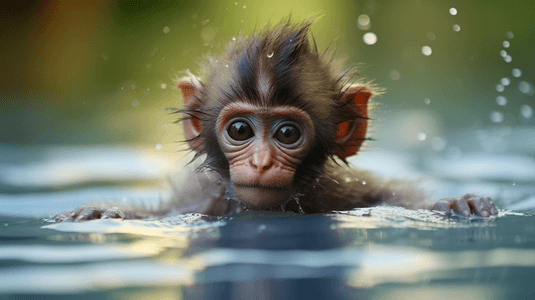一只小猴子在水里