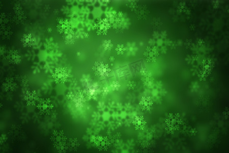 点缀绿色摄影照片_绿色发光的背景，雪花