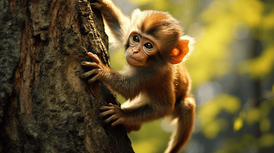 一只猴子在爬树
