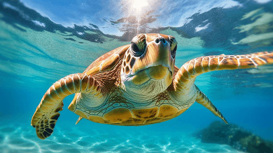 一只在碧水中游泳的海龟