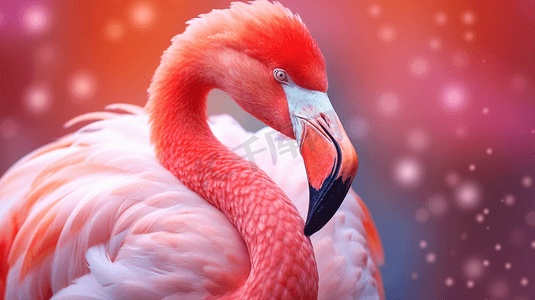 特写照片中的粉色火烈鸟