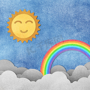 Grunge 纸张纹理可爱的太阳和彩虹