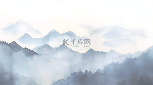 朦胧山水背景图片_简约山水淡色水彩背景