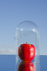 镜子上的玻璃钟中的新鲜红苹果
