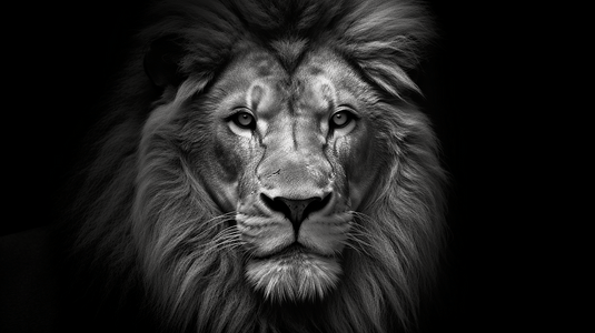 一张狮子的黑白照片