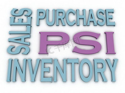 采购库存管理摄影照片_3d 图像 PSI（采购、销售和库存）问题概念工作