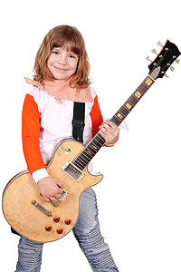 ui摇杆摄影照片_带电吉他的小女孩摇杆