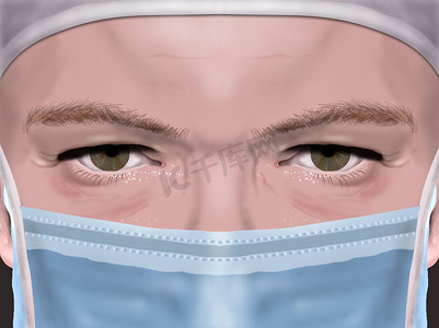 手术刀的医生摄影照片_带面具的外科医生
