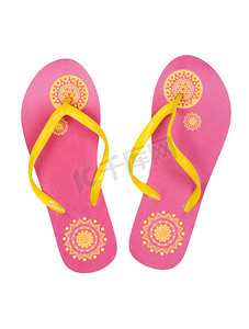带黄色图案的粉红色夏季沙滩鞋