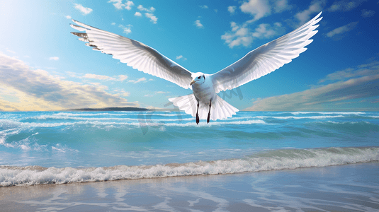 白色的鸟在海上飞翔