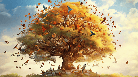 一棵树上有很多鸟
