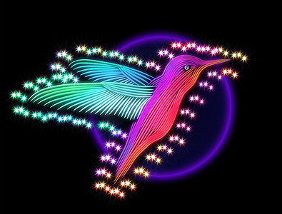 colibri 鸟的 3d 渲染-蜂鸟与星星