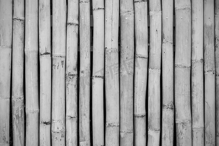 竹栅栏特写，黑色和白色