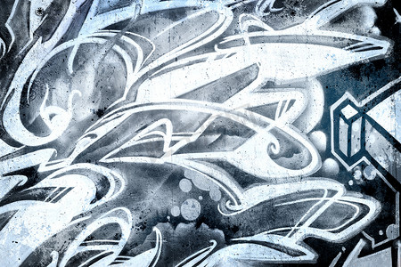 嘻哈熊猫字体摄影照片_旧脏墙上亮蓝色，城市嘻哈背景灰色 t