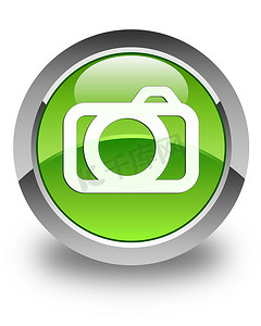 相机图标有光泽的绿色圆形按钮