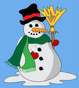 圣诞帽卡通摄影照片_拿着扫帚的雪人
