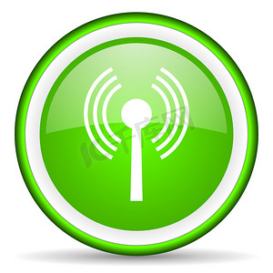 手机蓝牙wifi摄影照片_白色背景上的 wifi 绿色光泽图标