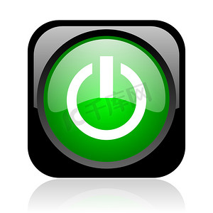 继续按钮摄影照片_电源黑色和绿色方形 web 光泽图标