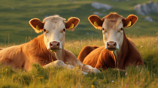 躺在草地上的几头牛