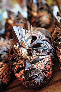 巴厘岛木制面具细节特写