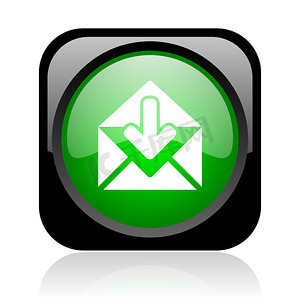 邮件黑色和绿色方形 web 光泽图标