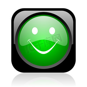 微笑黑色和绿色方形 web 光泽图标