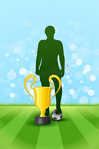 足球海报摄影照片_与优胜者队队长的足球海报与杯子和球， ve