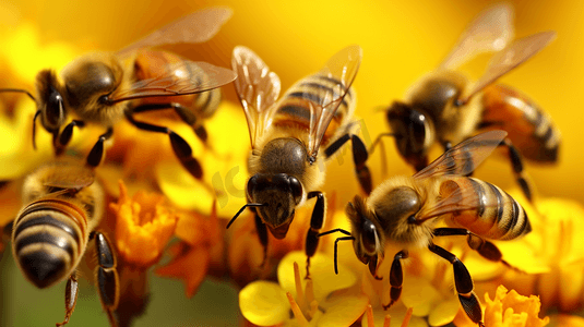 群花摄影照片_一群蜜蜂在一朵花上