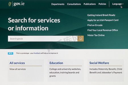 爱尔兰政府网页