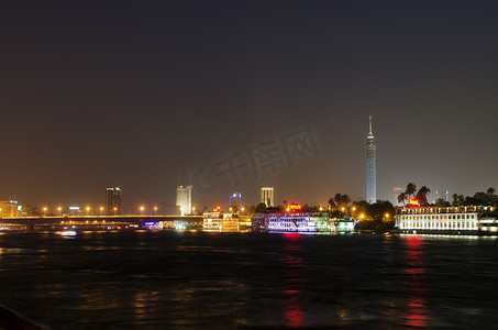 埃及开罗尼罗河畔夜景
